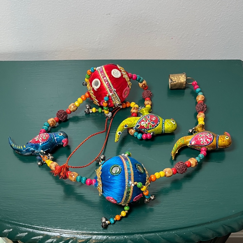 Colorful Indian "Tota" Style Peacock Ball Beaded Bohemian Door Wall Hanging